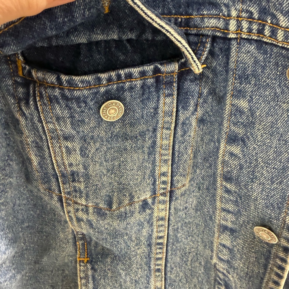vintage Gap denim trucker jacket with a leather collar M unisex - Picture 6 of 12